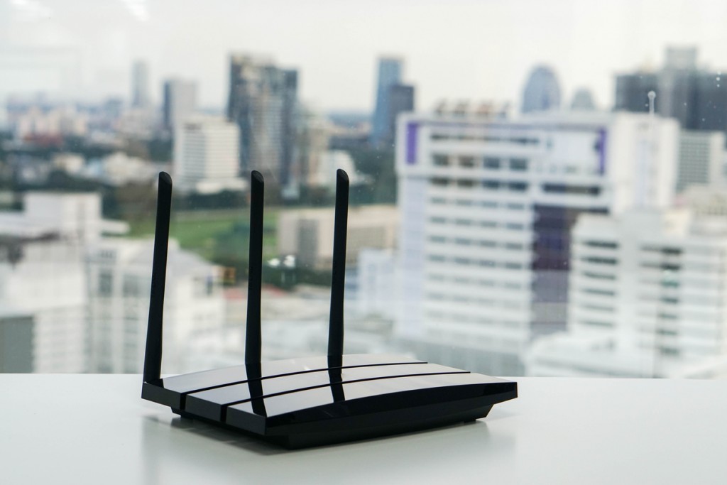 WiFi router with city view